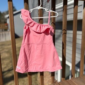 One-Shoulder Pink Ruffle Butts Swim Dress